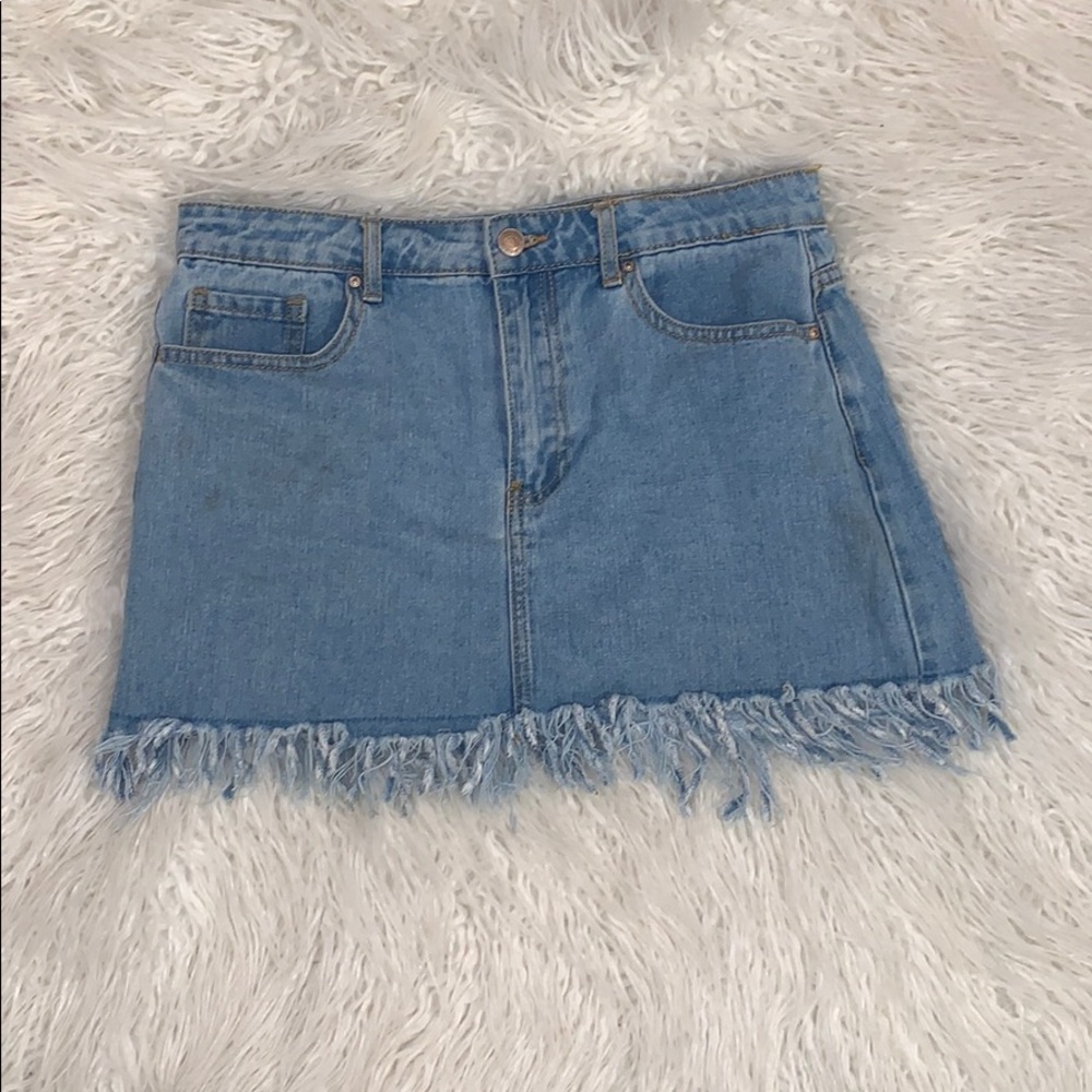 Frayed denim jean skirt